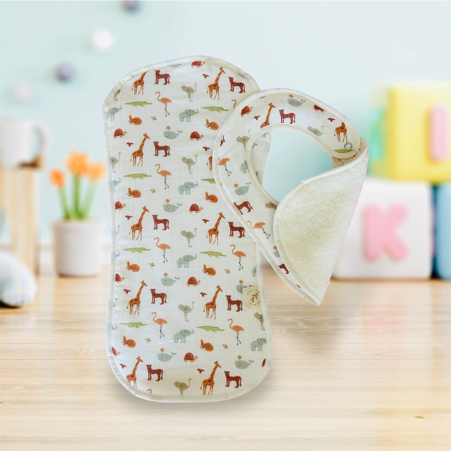 Boho Animals Bib & Burp Cloth
