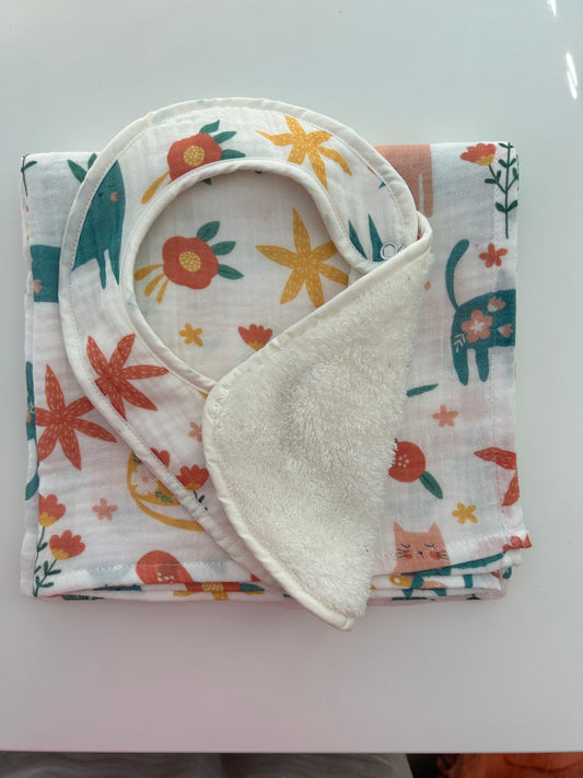 Swaddle and Bib Duo - Happy Cats
