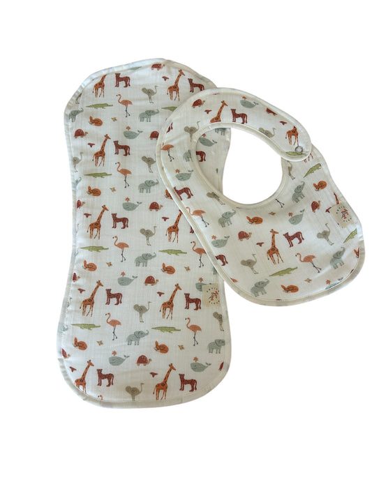 Boho Animals Bib & Burp Cloth