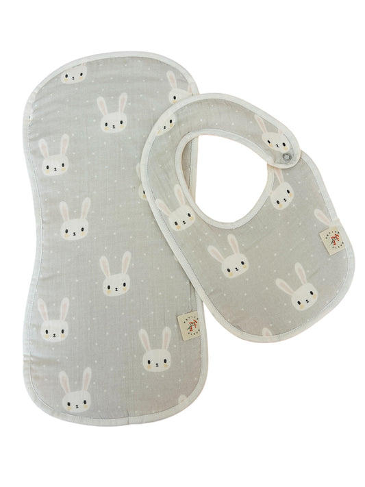 White Bunny Bib & Burp Cloth Set