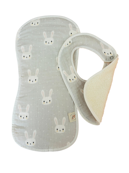 Bib & Burp Cloth Set - White Bunny