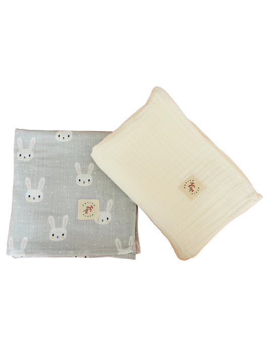 White Bunny Swaddle Blanket Set